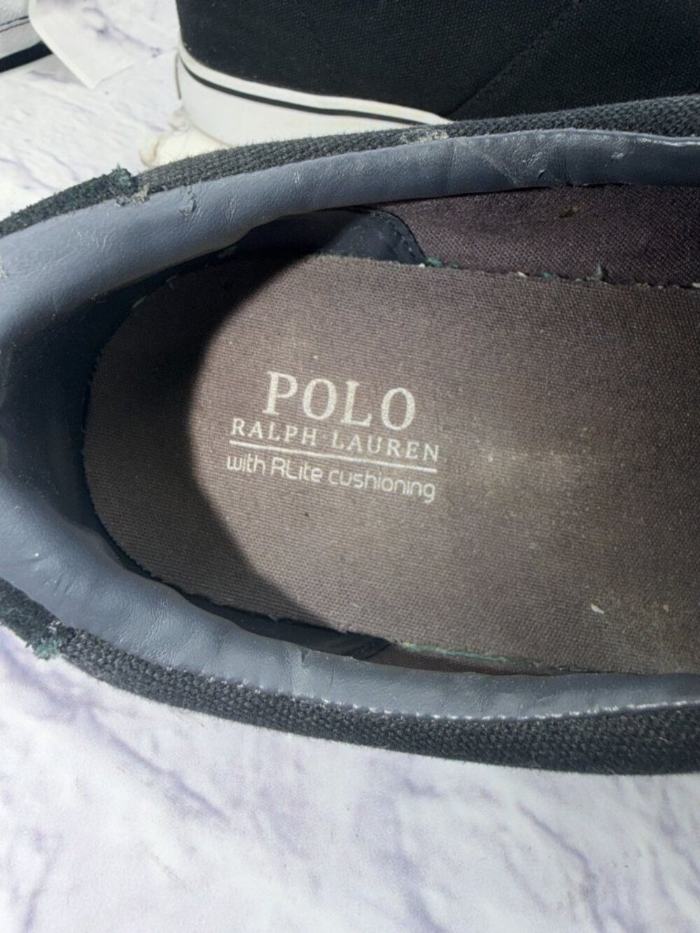 Mens Polo Ralph Lauren Sayer Black Canvas and Suede Sneakers Shoes Sz 11.5 - Picture 7 of 9